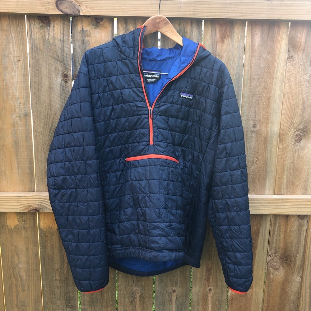 Mens PATAGONIA nano puff Mens 1/4 zip hooded pull over jacket XL.